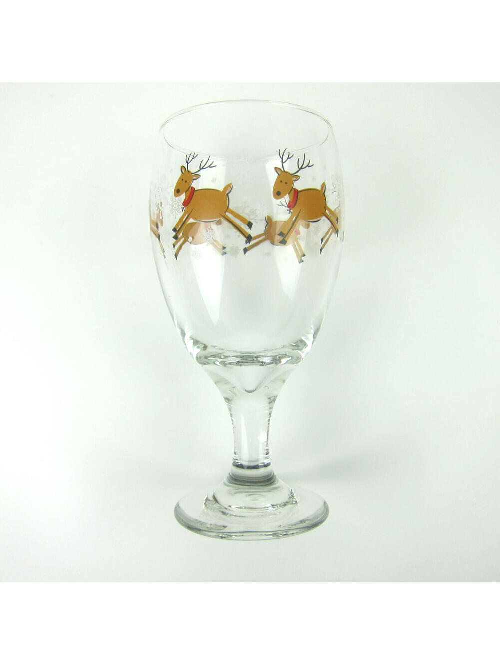 Vintage Christmas Reindeer Glass Goblet 12 oz LIBBEY Holiday Snowflakes 1990s